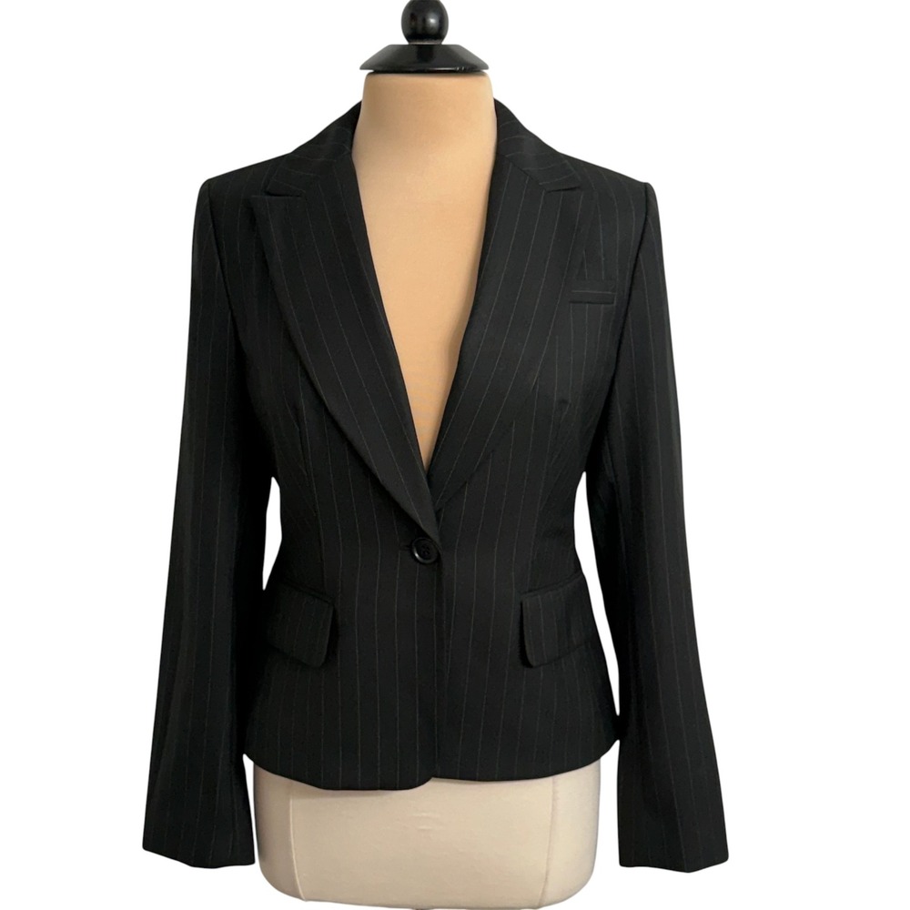 Ann Taylor Loft Classic Black Pinstripe Single Breasted Blazer